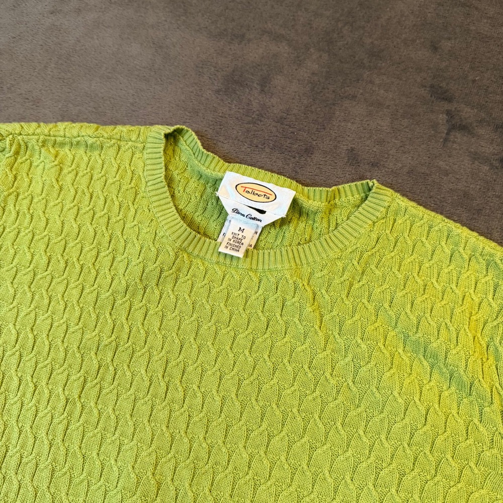 Talbots Pima Cotton Sweater‎ Womens Medium Green Textured Knit Crewneck